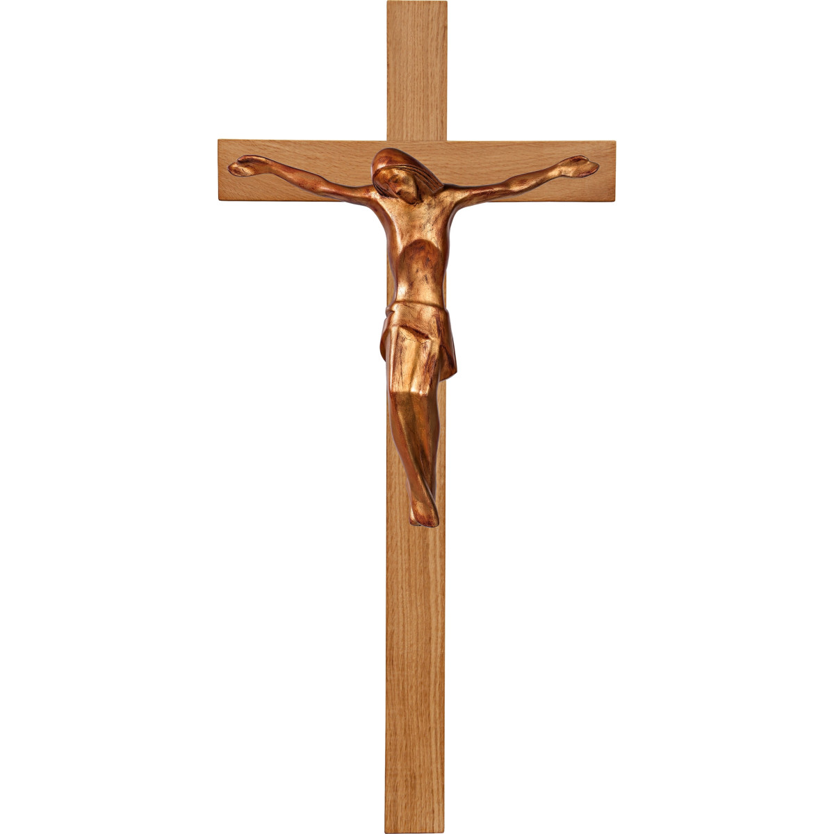 Cristo moderno ROMA en cruz de roble simple ancha
